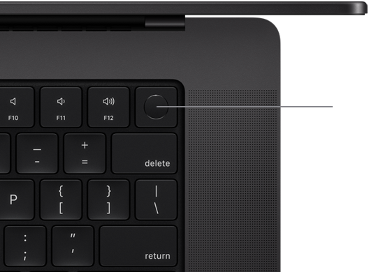 Näkymä ylhäältä MacBook Pron näppäimistöstä, jossa on Touch ID