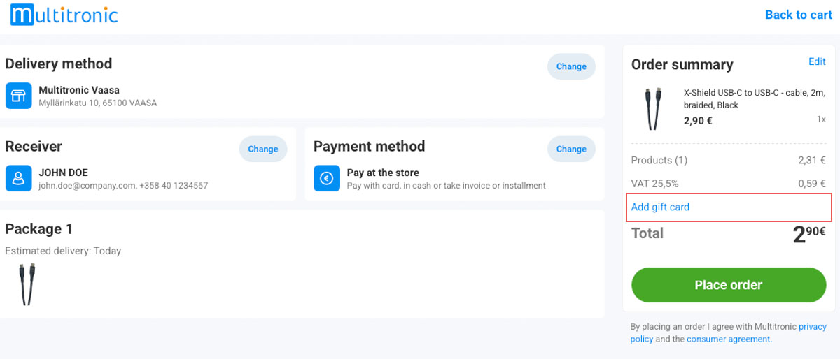 Using a gift card