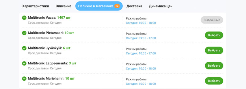 Наличие товара в магазинах Multitronic