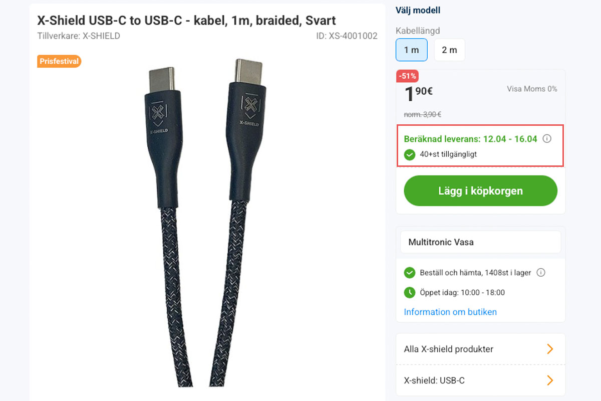 Produkttillgänglighet på produktsidan