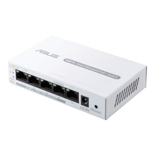 ASUS ExpertWiFi EBP15 - Hallittava 5-porttinen Gigabit Ethernet PoE+ -kytkin, Valkoinen