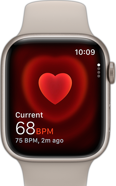En bild på Apple Watch framifrån för att visa någons puls.